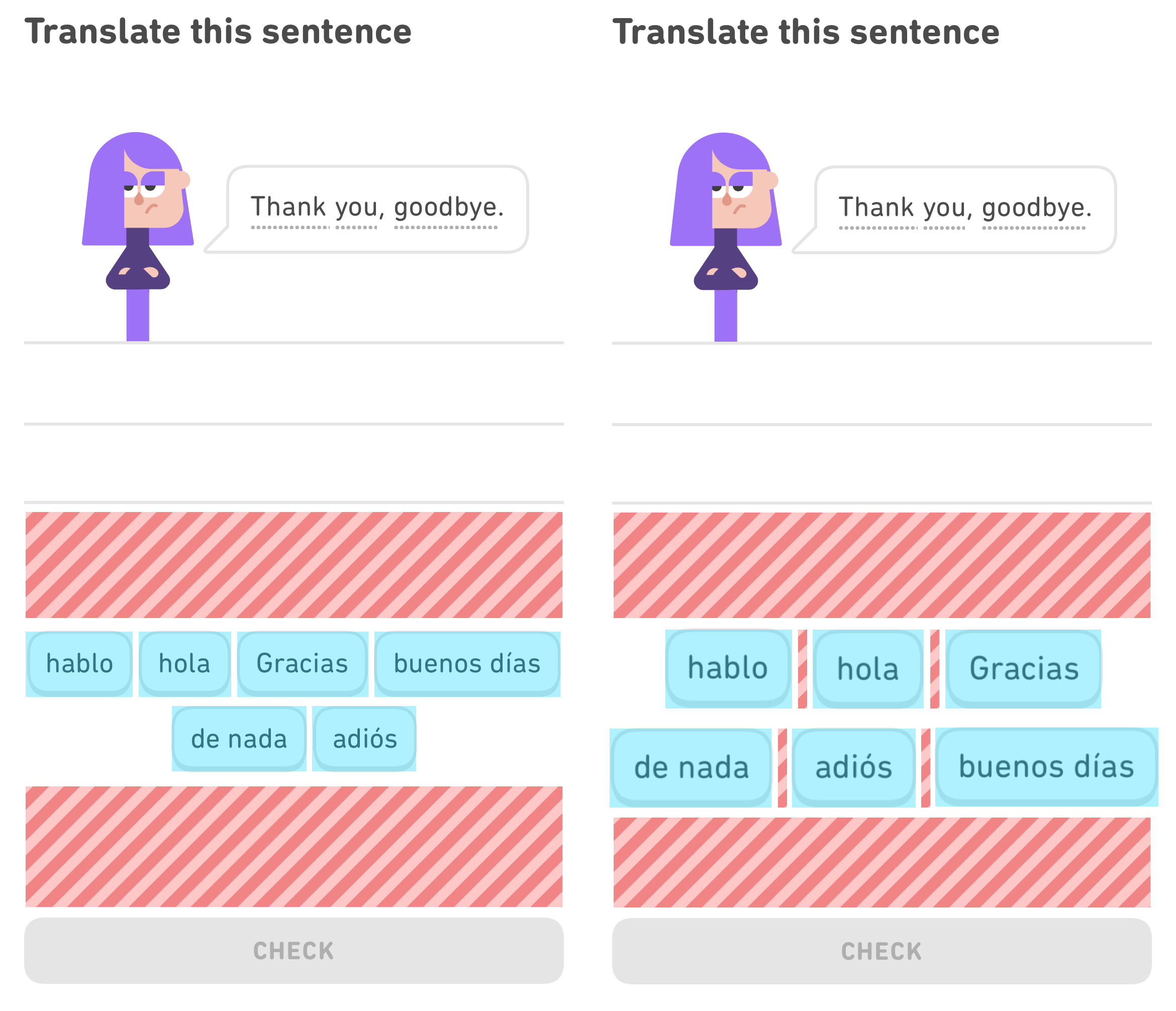 Duolingo interface improved with larger clickable surfaces